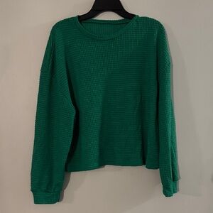 Green Waffle Knit Women's Blouse